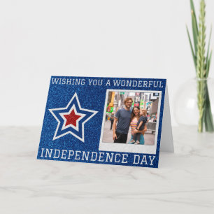 Happy Independence Day Photo Glitter Card