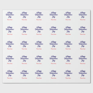 happy independence day red blue name american day wrapping paper