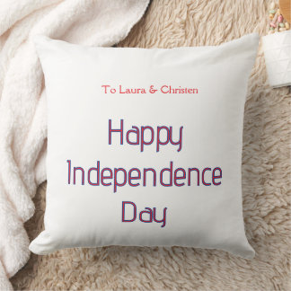happy independence day red blue name date simple cushion