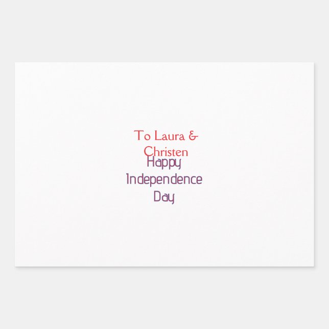 happy independence day red blue name date simple wrapping paper sheet (Front)