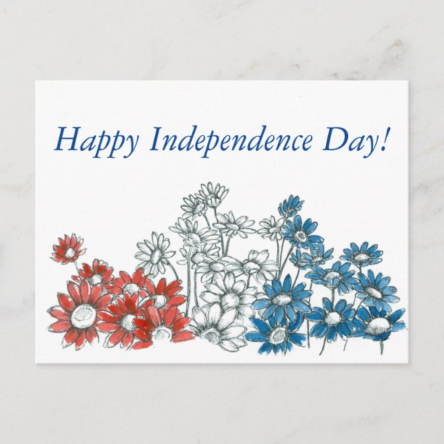 Happy Independence Day Red White Blue Flowers Postcard (Front)