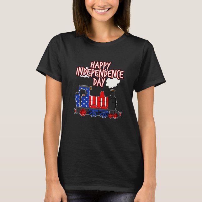 Happy Independence Day Train American Flag Usa 4th T-Shirt (Front)