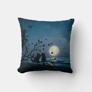 Happy International Cat Day Black Cat Under Moon Cushion