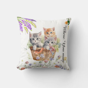 Happy International Cat Day Watercolor Wildflower Cushion