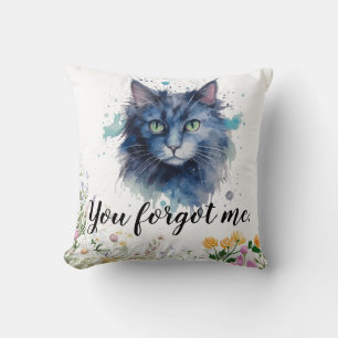 Happy International Cat Day Watercolor Wildflower Cushion
