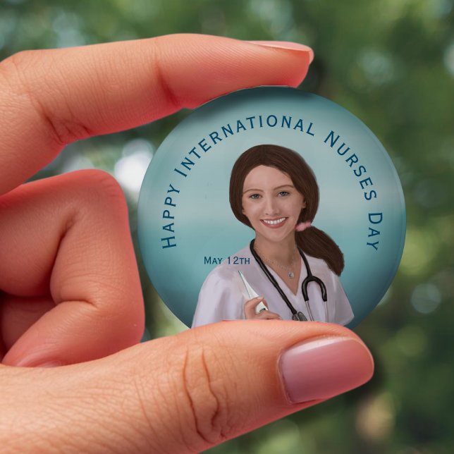 Happy International Nurses Day with Nurse 10 Cm Round Badge (Happy International Nurses Day with Nurse Button)
