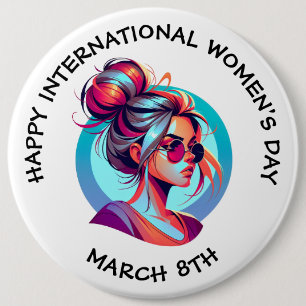Happy International Women's Day March 8th 6 Cm Round Badge