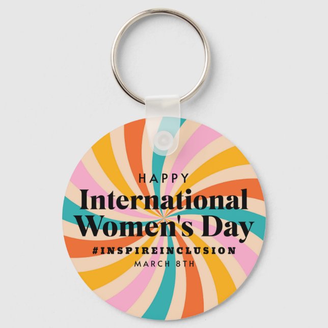 Happy International Women's Day | March 8th Button Key Ring (Front)