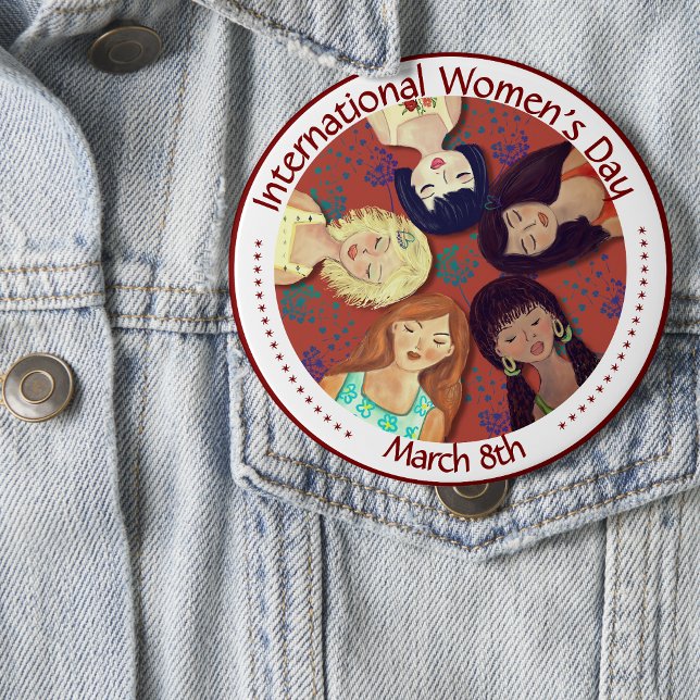 Happy International Women's Day Portrait Red 10 Cm Round Badge (Happy International Women's Day Portrait Red Button)