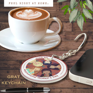 Happy International Women's Day Portrait Red Key Ring