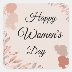 Happy International Women's Day Watercolor Foliage Square Sticker