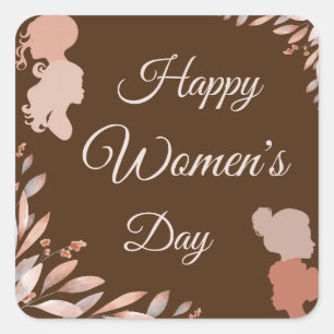 Happy International Women's Day Watercolor Foliage Square Sticker