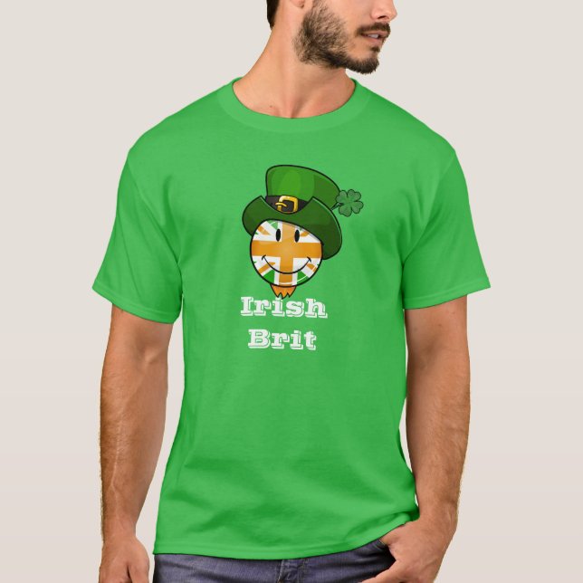 Happy Irish Colour British Flag in Leprechaun Hat T-Shirt (Front)