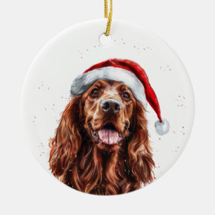 Happy Irish Setter Dog Christmas Personalized Ceramic Tree Decoration