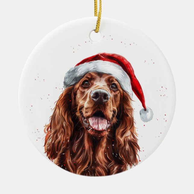 Happy Irish Setter Dog Christmas Personalized Ceramic Tree Decoration (Front)