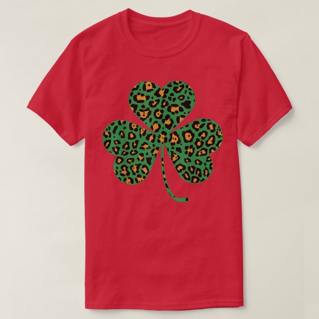 Happy Irish Shamrock Leopard Funny St  T-Shirt (Design Front)