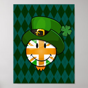 Happy irish Union Jack Flag in a Leprechaun Hat Poster