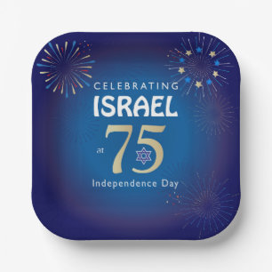 Happy Israel Independence Day Anniversary 75 Paper Plate