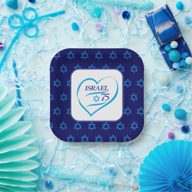 Happy Israel Independence Day Anniversary 75 Paper Plate (Party)