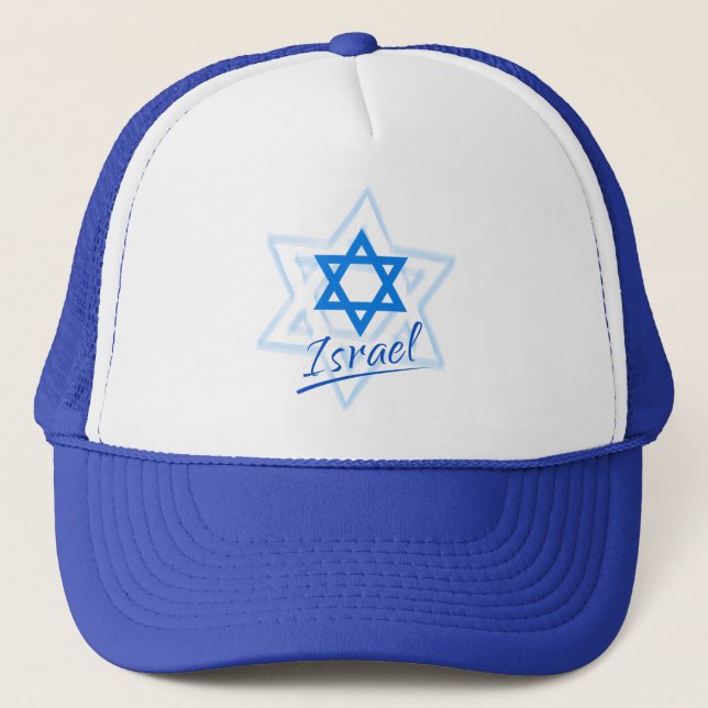 Happy Israel Independence Day Blue Star of David Trucker Hat (Front)