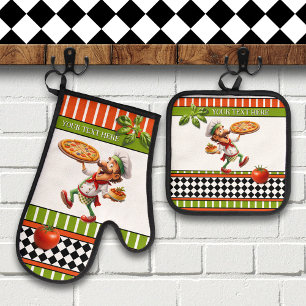 Happy Italian Pizza Baker Oven Mitt & Pot Holder Set