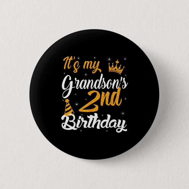 Happy Its My Grandsons 2nd Birthday 2023 2 Years O 6 Cm Round Badge (Front)