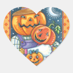 HAPPY JACK O LANTERN FAMILY, COLORFUL AND CUTE HEART STICKER