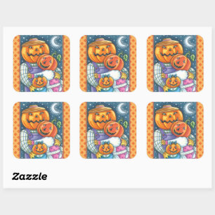 HAPPY JACK O LANTERN FAMILY, COLORFUL AND CUTE SQUARE STICKER