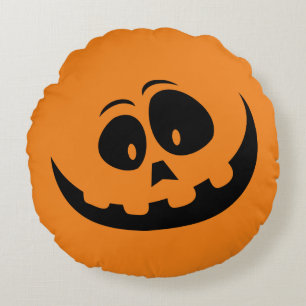 Happy Jack-O-Lantern Pumpkin Face - Customise Round Cushion