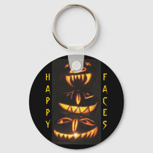 Happy Jack o'Lantern Faces Key Ring