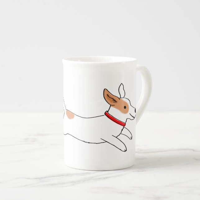 Happy Jack Russell Terrier Cartoon Dog Running Bone China Mug (Front Right)