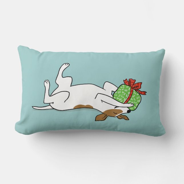 Happy Jack Russell Terrier with Christmas Gift Lumbar Cushion (Front)