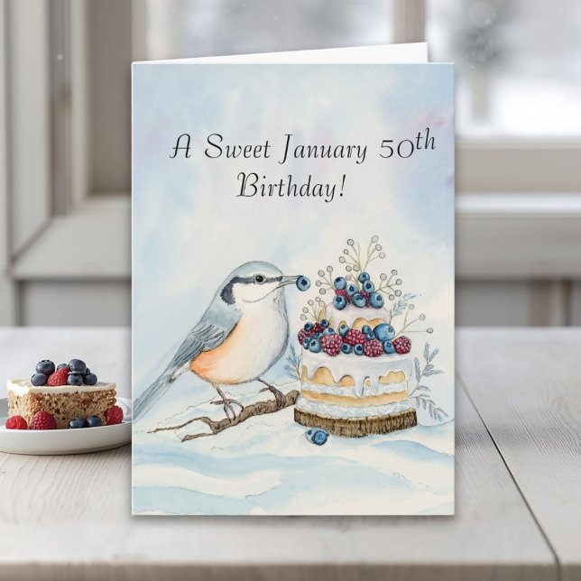 Happy January 50th Birthday Nuthatch Bird Card (Creator Uploaded)