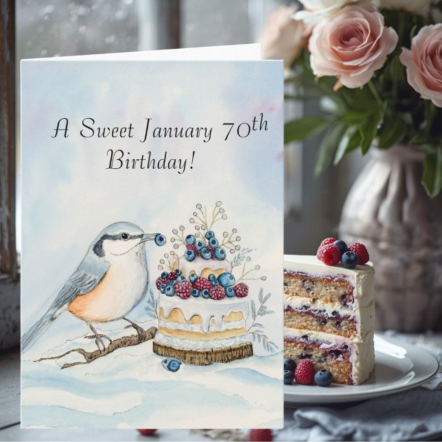 Happy January 70th Birthday Nuthatch Bird Card (Creator Uploaded)
