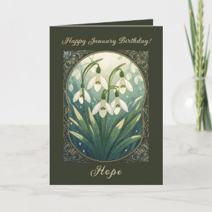 Happy January Birthday Galanthus Flowers Art Nouve Card