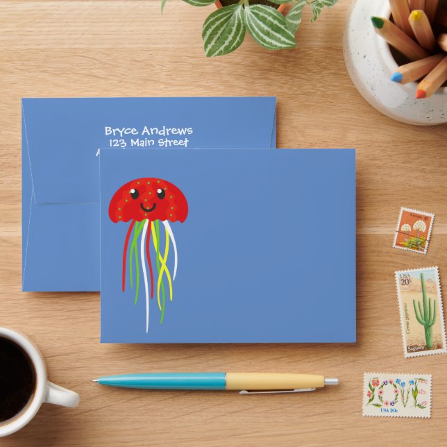 Happy Jellyfish Personalised Stationery Envelopes (Desk)