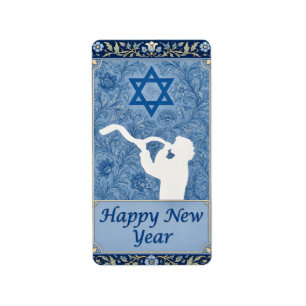 Happy Jewish New Year Shofar Greeting Label