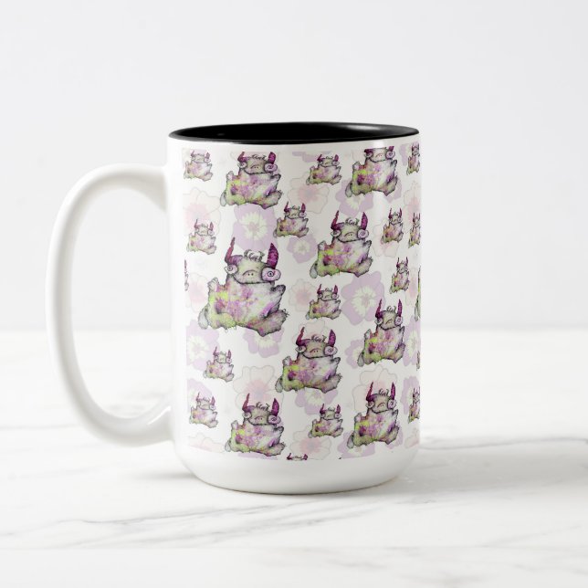 Happy jogging magical monster creature Two-Tone coffee mug (Left)