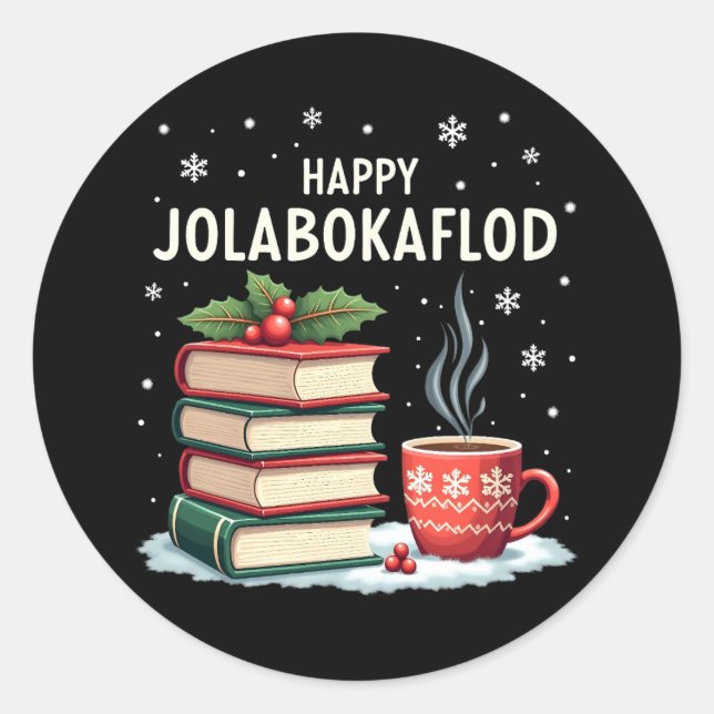 Happy Jolabokaflod Family Celebration Gift Classic Round Sticker (Front)