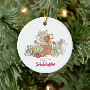 Happy Jolabokaflod Mouse Family Christmas Ceramic Tree Decoration