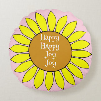 Happy Joy Sunflower Polka Dot Round Throw Pillow 
