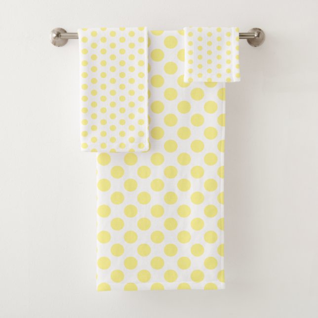 Happy Joyful Cheerful Yellow Polkadots on White Bath Towel Set (Insitu)