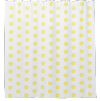 Happy Joyful Cheerful Yellow Polkadots on White Shower Curtain