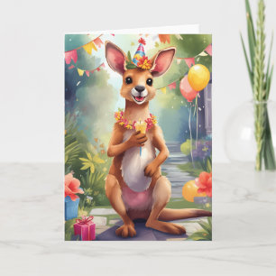 Happy, joyful kangaroo celebrating   Card