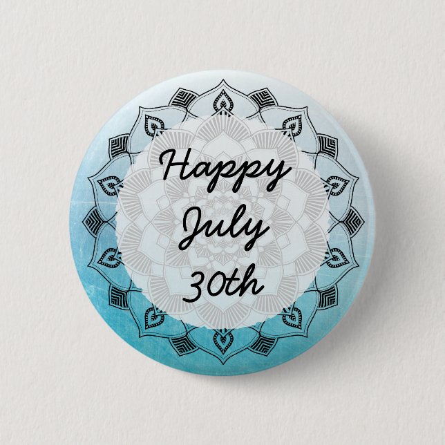 Happy July 30th Blue Mandela Message Button (Front)
