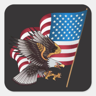Happy July 4th American Flag with Eagle Square Sticker