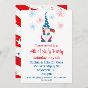Happy July 4th Cute Gnome Fireworks Invitation