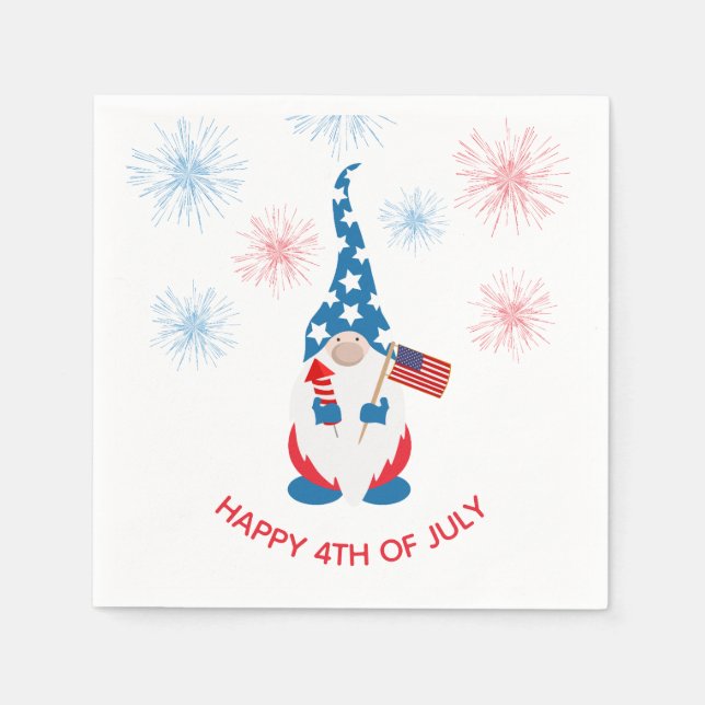 Happy July 4th Cute Gnome Fireworks Napkin (Front)