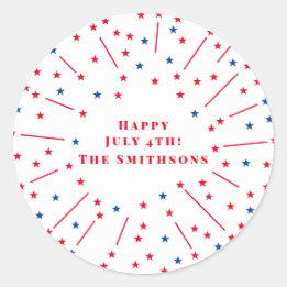 Happy July 4th Fireworks and Stars Custom Classic Round Sticker