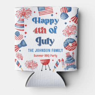 Happy July 4th Fireworks BBQ Party Paper Plates Can Cooler